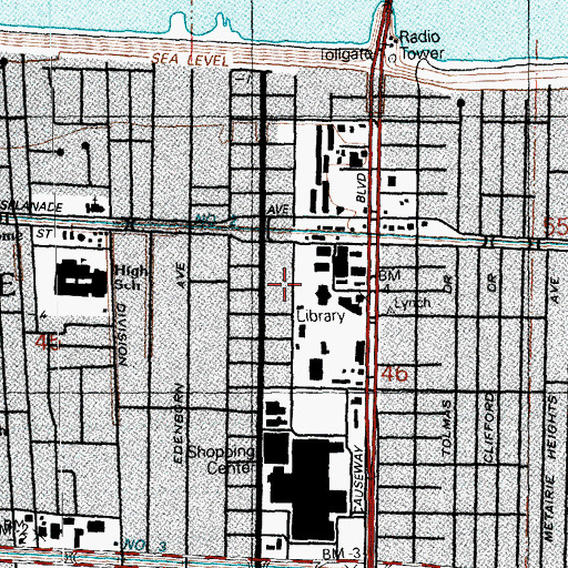 Topographic Map of Thirty-Five O One Seventh Avenue Shopping Center, LA