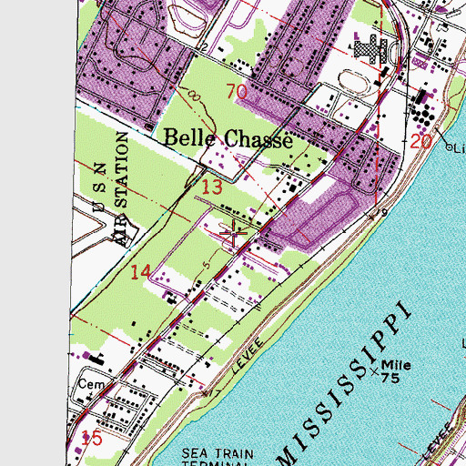 Topographic Map of Belle Chasse Post Office, LA