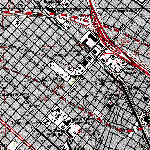 Topographic Map of Carrollton Post Office, LA