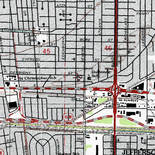 Topographic Map of Johnson Street Post Office, LA