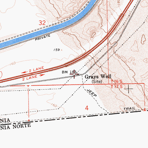 Topographic Map of Grays Well, CA