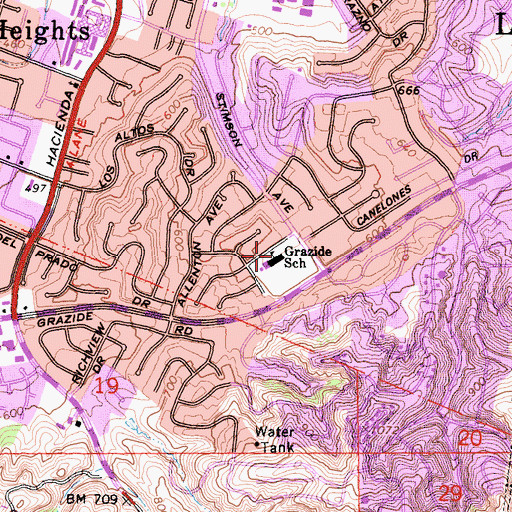 Topographic Map of Grazide Elementary School, CA