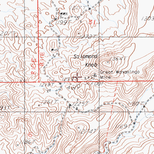 Topographic Map of Great Wanamingo Mine, CA