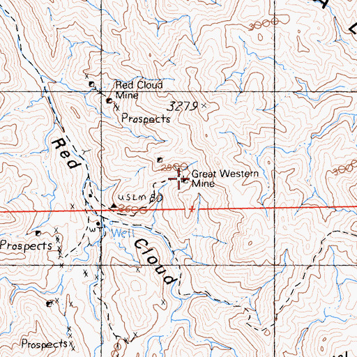 Topographic Map of Great Western Mine, CA