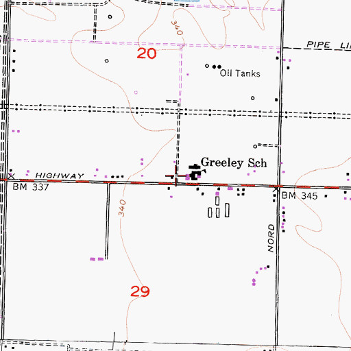 Topographic Map of Greeley School, CA
