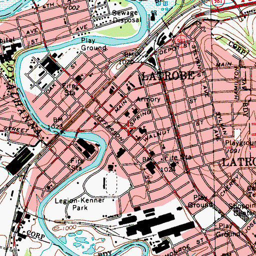 Topographic Map of Adams Memorial Library, PA