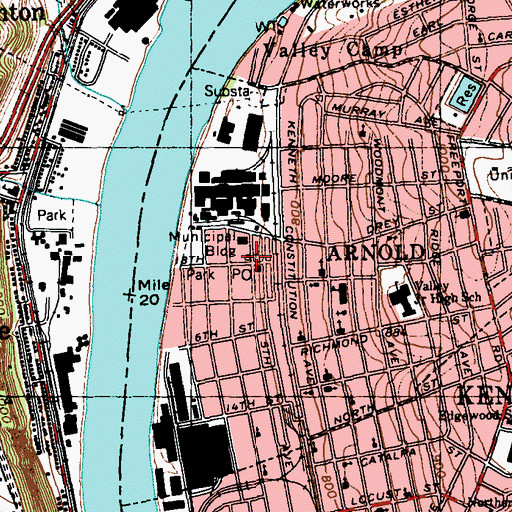 Topographic Map of Arnold Borough Hall, PA