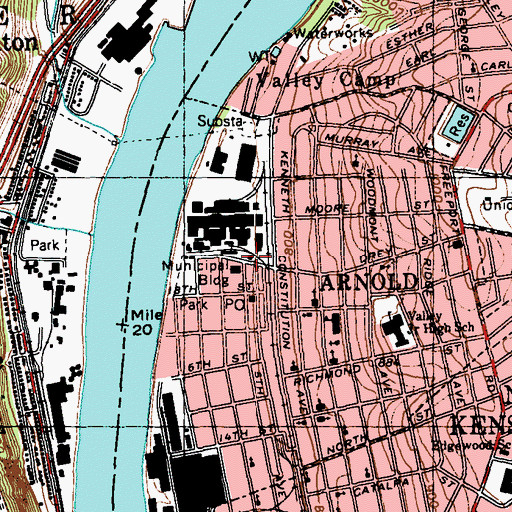 Topographic Map of Arnold Police Department, PA