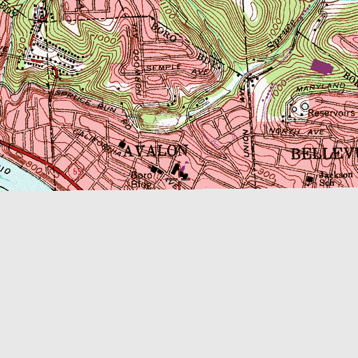 Topographic Map of Avalon Elementary School Library, PA