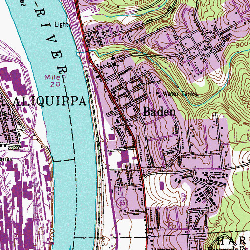 Topographic Map of Baden Memorial Library, PA