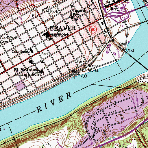 Topographic Map of Beaver Area Memorial Library, PA