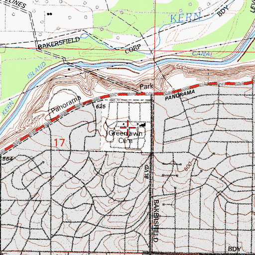 Topographic Map of Greenlawn Memorial Park, CA
