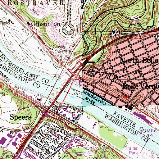 Topographic Map of Belle Vernon Police Department, PA