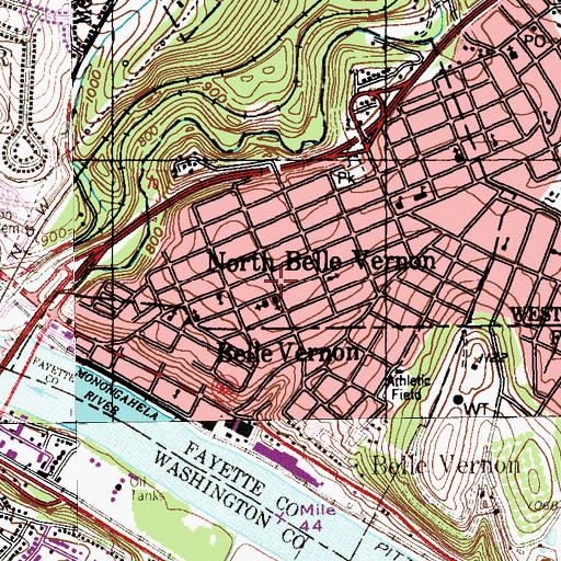 Topographic Map of Belle Vernon Public Library, PA