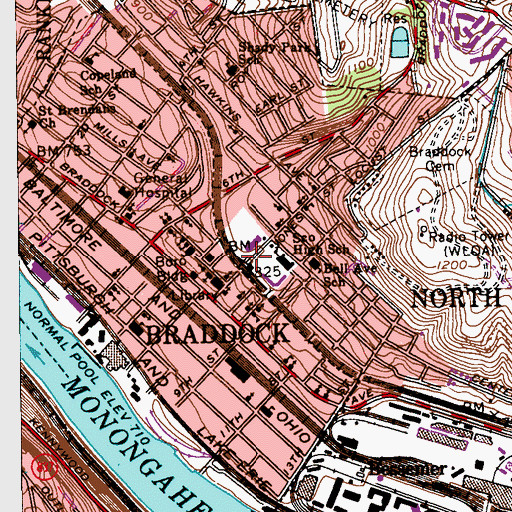 Topographic Map of Ben Fairless Intermediate School Library, PA