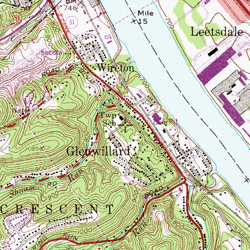 Topographic Map of Coraopolis Memorial Library, PA