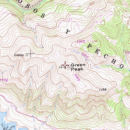 Topographic Map of Green Peak, CA