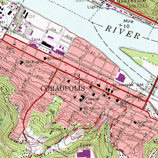 Topographic Map of Corapolis Police Department, PA