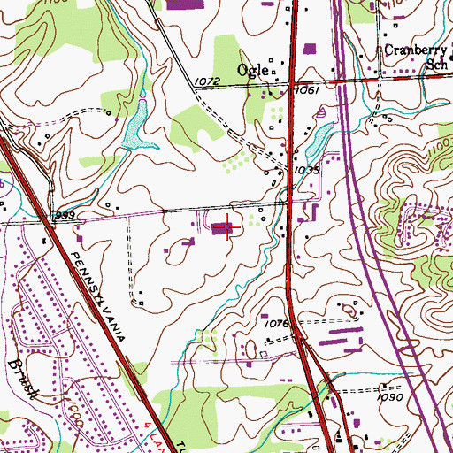 Topographic Map of Cranberry Township Hall, PA