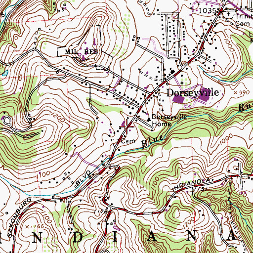 Topographic Map of Dorseyville Middle School Library, PA