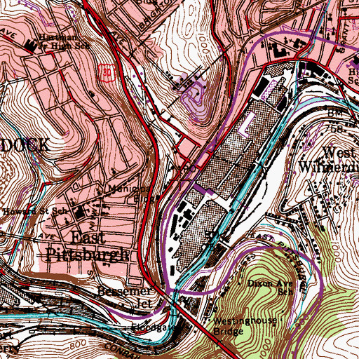 Topographic Map of East Pittsburgh City Hall, PA