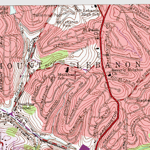 Topographic Map of Edwin Markham Elementary School Library, PA