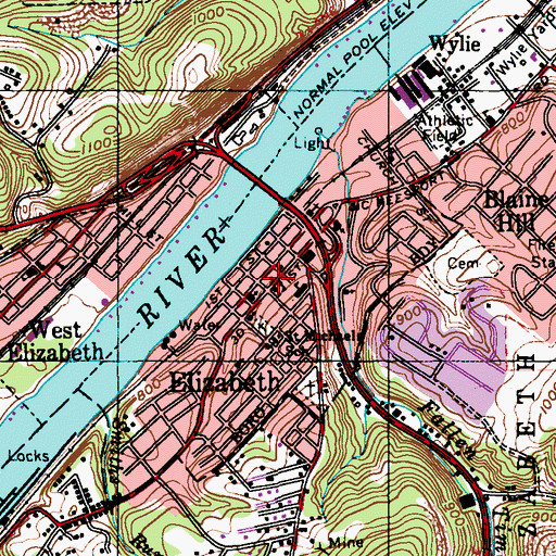 Topographic Map of Elizabeth Borough Police Department, PA
