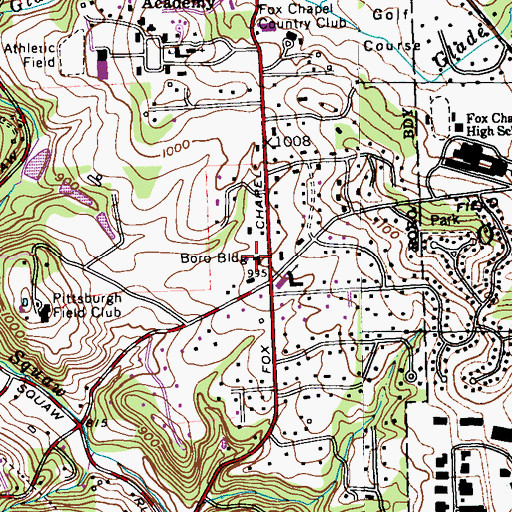 Topographic Map of Fox Chapel Borough Hall, PA