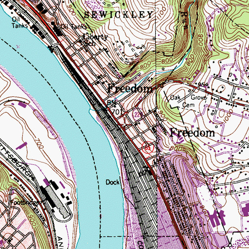 Topographic Map of Freedom Public Library, PA
