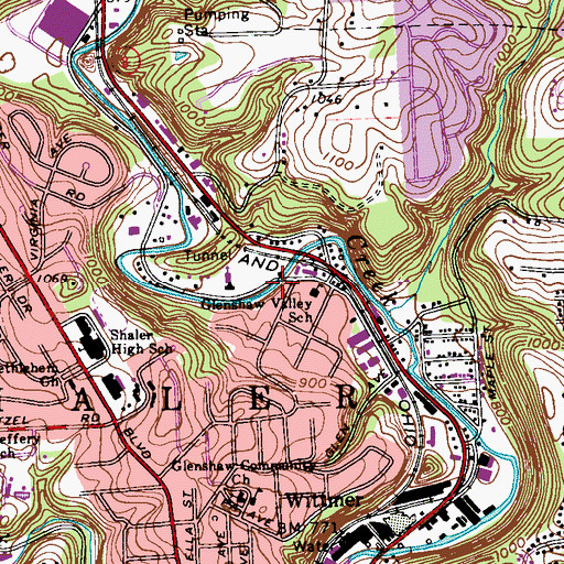 Topographic Map of Glenshaw Public Library, PA