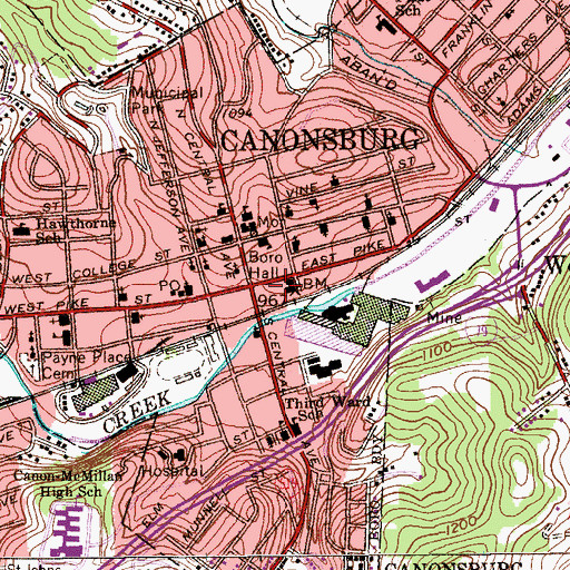 Topographic Map of Greater Canonsburg Public Library, PA
