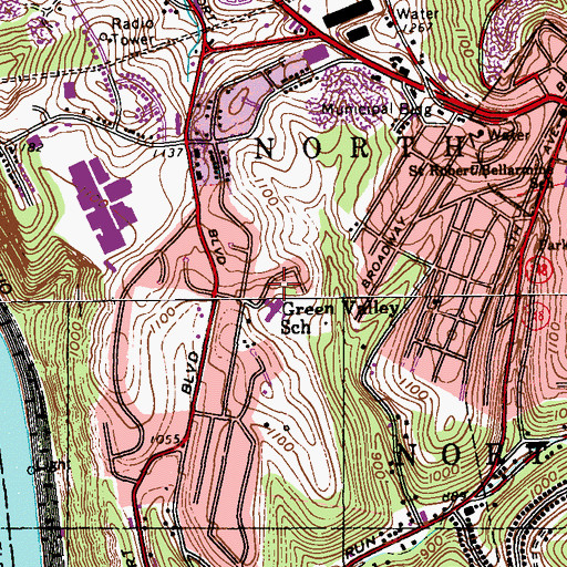 Topographic Map of Green Valley Primary School Library, PA