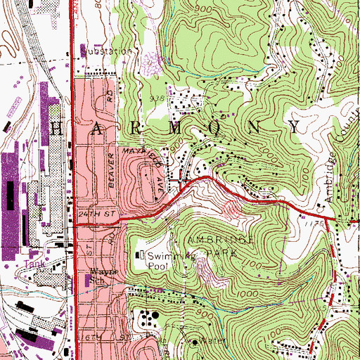 Topographic Map of Harmony Township Hall, PA