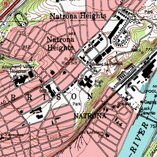 Topographic Map of Highlands Senior High School Library, PA