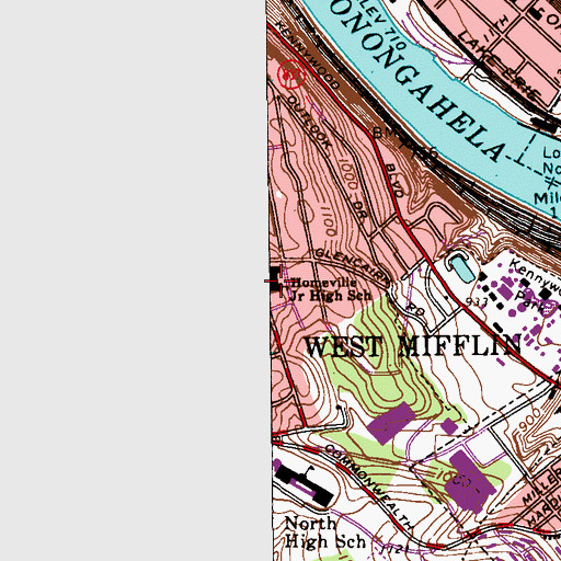 Topographic Map of Homeville Elementary School Library, PA