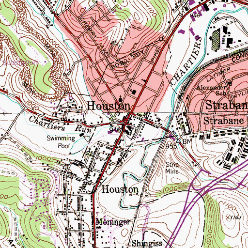 Topographic Map of Houston Borough Police Department, PA