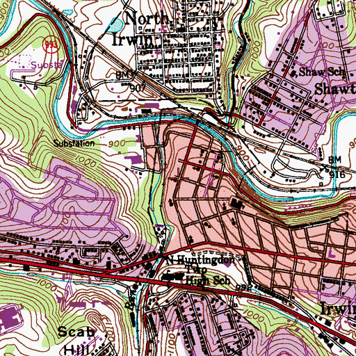 Topographic Map of Irwin Borough Hall, PA