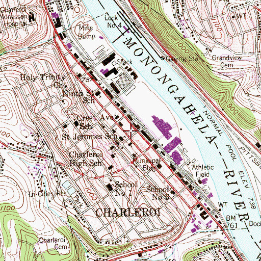 Topographic Map of John K Tener Library, PA