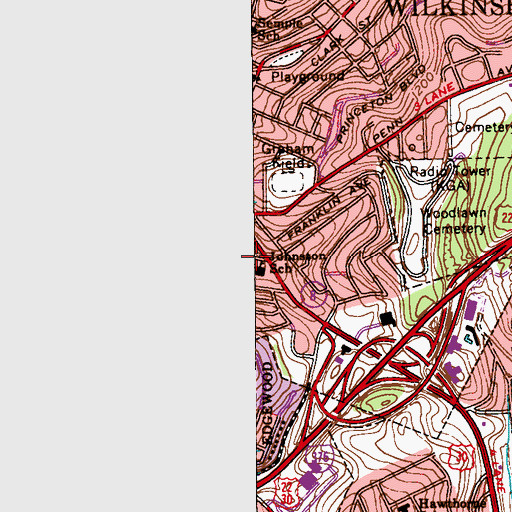 Topographic Map of Johnston Elementary School Library, PA