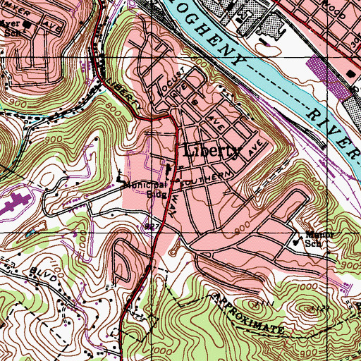 Topographic Map of Liberty Borough Hall, PA