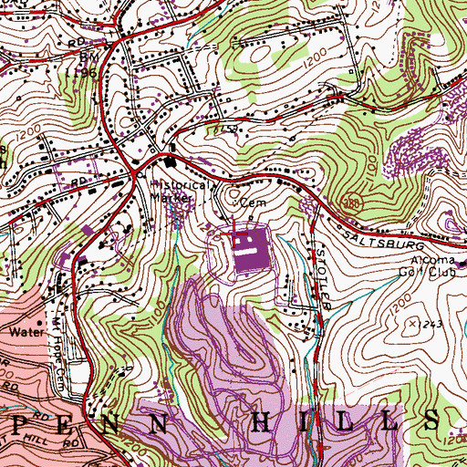 Topographic Map of Linton Middle School Library, PA