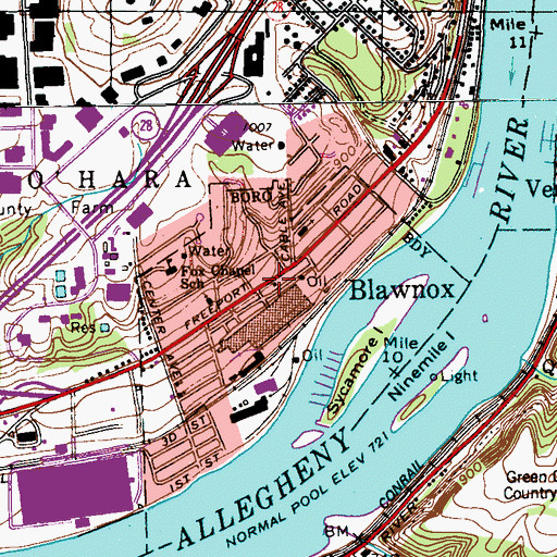 Topographic Map of Blawnox Police Department, PA