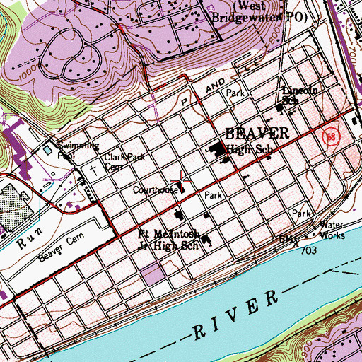 Topographic Map of Bridgewater Borough Hall, PA