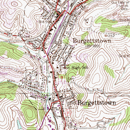 Topographic Map of Burgettstown Community Library, PA