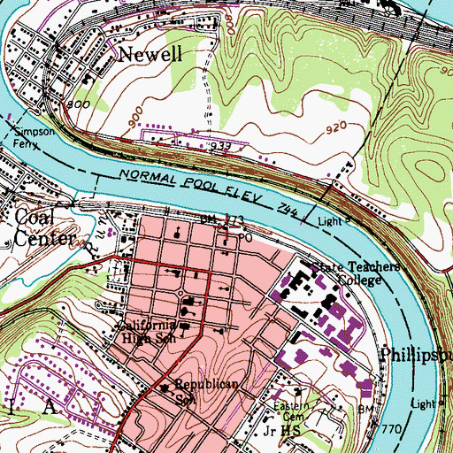 Topographic Map of California Public Library, PA