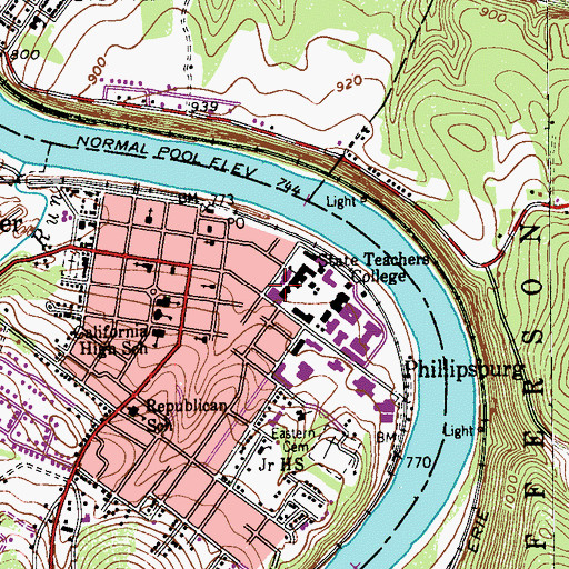 Topographic Map of California University Teacher Enhancement Center, PA