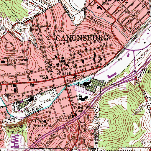 Topographic Map of Canonsburg City Hall, PA