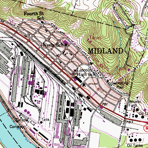 Topographic Map of Carnegie Free Library of Midland, PA