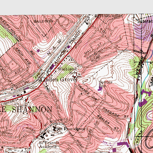 Topographic Map of Castle Shannon Borough Hall, PA