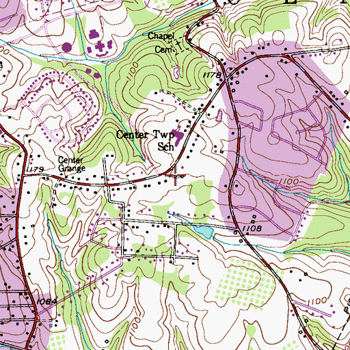 Topographic Map of Center Township Hall, PA